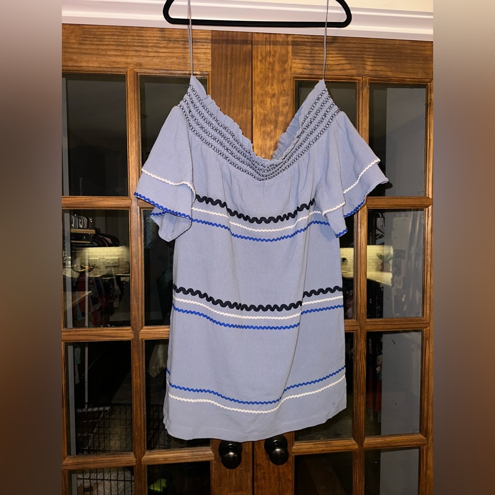 EUC Mudpie Size Large Off the Shoulder Blue Boutique Dress - Picture 3 of 10